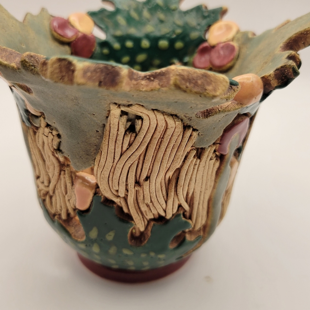 Handmade Art Pottery Candle Holder. Artist Signed. Woodland Design. - Picture 13 of 13